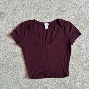 Brown V-neck crop top